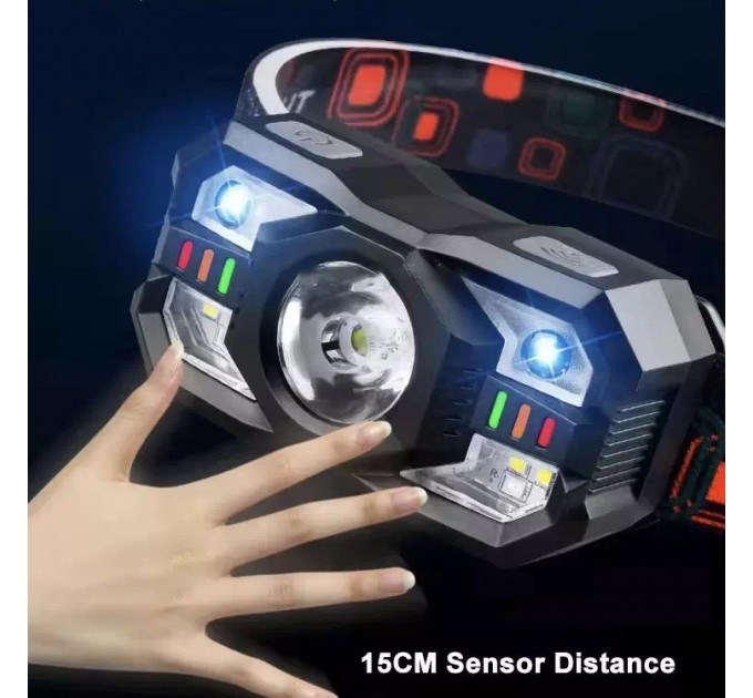 Фонарь налобный XS-09-LM+6SMD(WHITE+RED), Motion Sensor, Li-Ion аккум., ЗУ Type-C