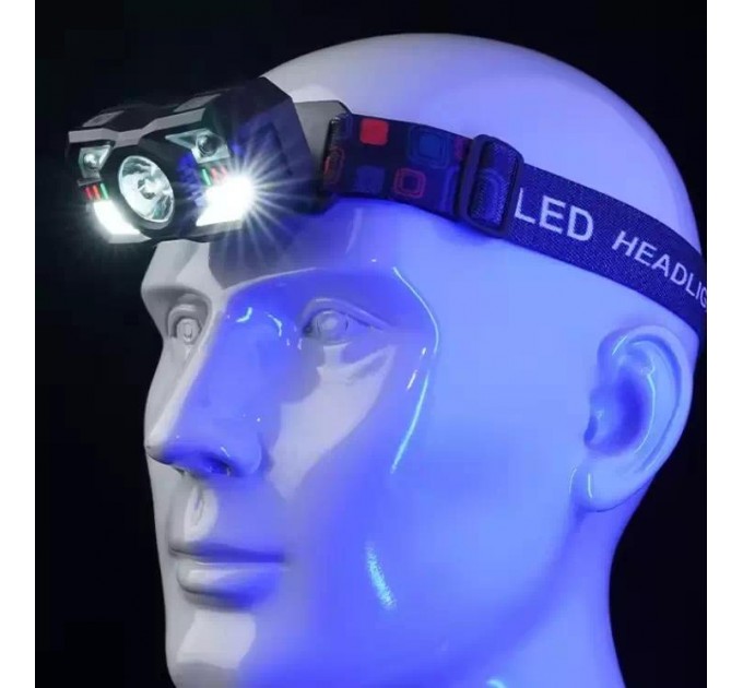 Фонарь налобный XS-09-LM+6SMD(WHITE+RED), Motion Sensor, Li-Ion аккум., ЗУ Type-C