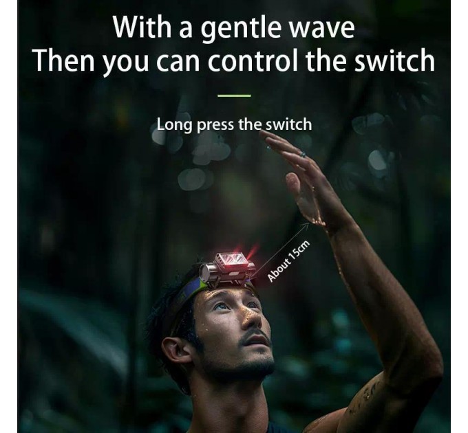 Фонарь налобный LG-07-LM(WHITE)+LM(YELLOW)+SMD(RED), Motion Sensor, Li-Ion аккум., ЗУ Type-C