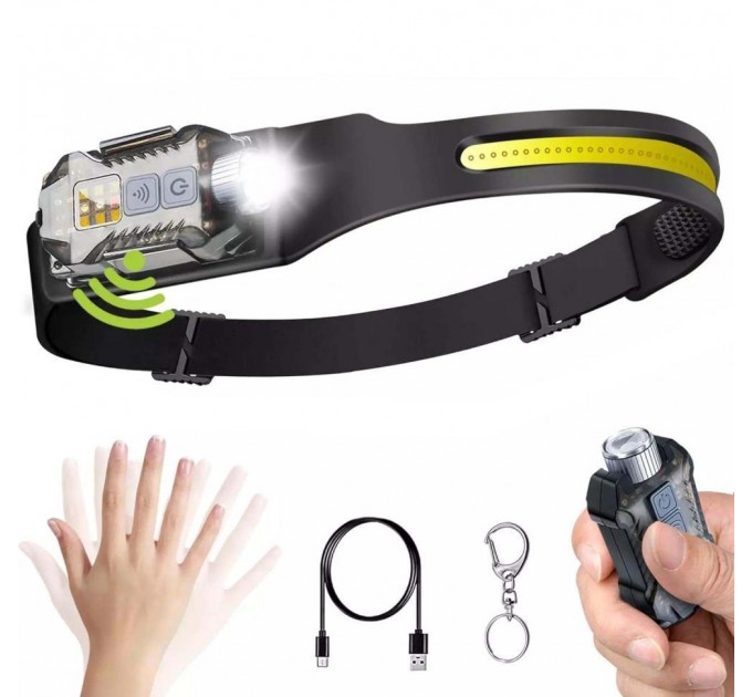 Фонарь налобный T-018-LM+COB, Li-Ion аккумулятор, ЗУ Type-C, магнит, Box