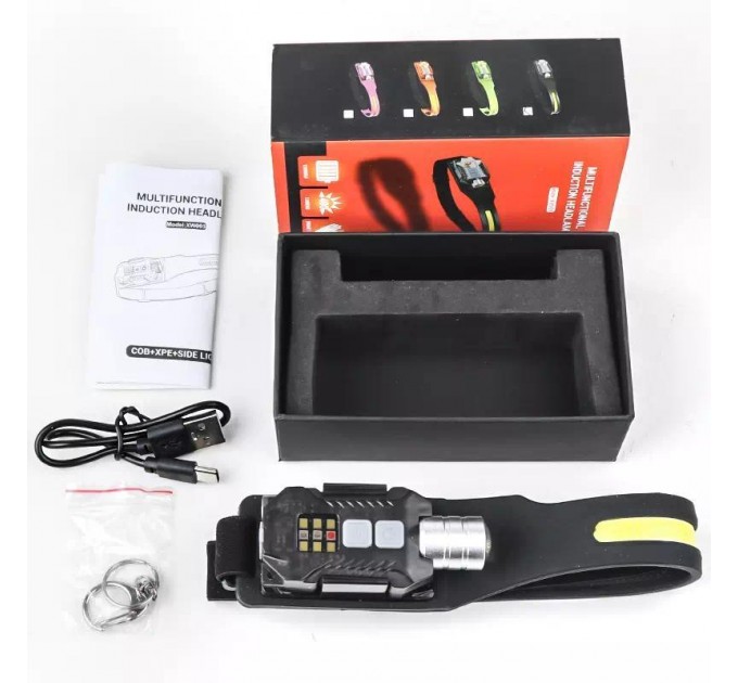 Фонарь налобный T-018-LM+COB, Li-Ion аккумулятор, ЗУ Type-C, магнит, Box