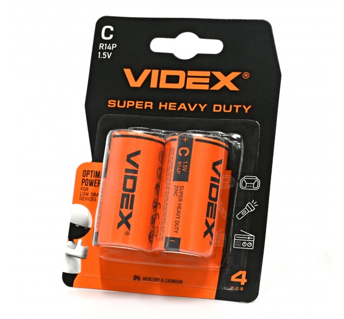 Батарейка сольова VIDEX R14P/C 2шт BLISTER