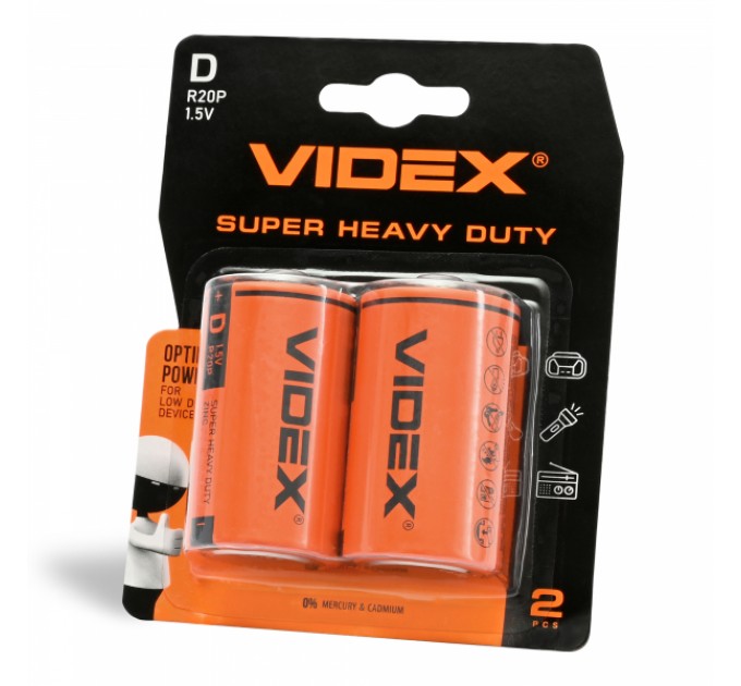 Батарейка сольова VIDEX R20P/D 2шт BLISTER
