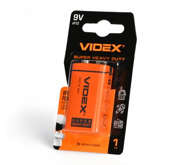 Батарейка сольова VIDEX 6F22/9V (Крона) 1шт SMALL BLISTER