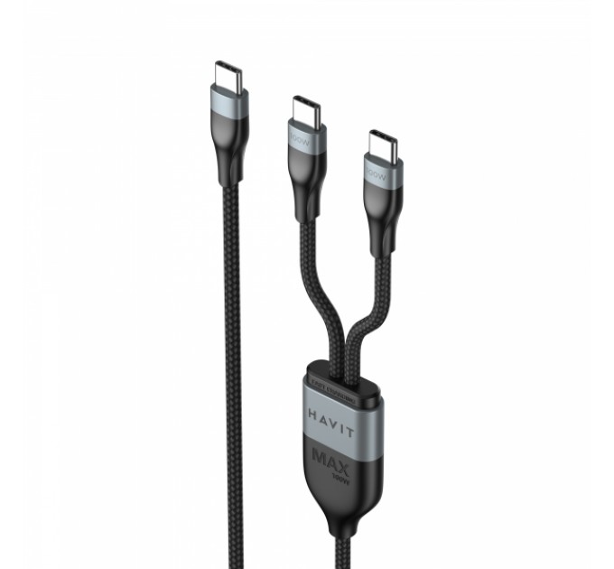 Кабель USB-C - USB-C + USB-C HAVIT HV-CB6325 PD100W 5A 1.2м