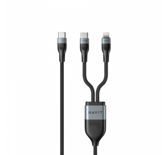 Кабель USB-C - USB-C + Lightning HAVIT HV-CB6326 PD100W 1.2м