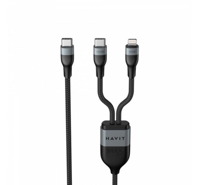 Кабель USB-C - USB-C + Lightning HAVIT HV-CB6326 PD100W 1.2м