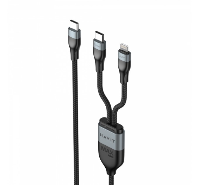 Кабель USB-C - USB-C + Lightning HAVIT HV-CB6326 PD100W 1.2м