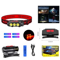 Фонарь налобный BL-2119C-3COB(White+Red), 1х18650, ЗУ Type-C, Box