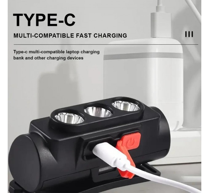 Фонарь налобный BL-2119C-3COB(White+Red), 1х18650, ЗУ Type-C, Box