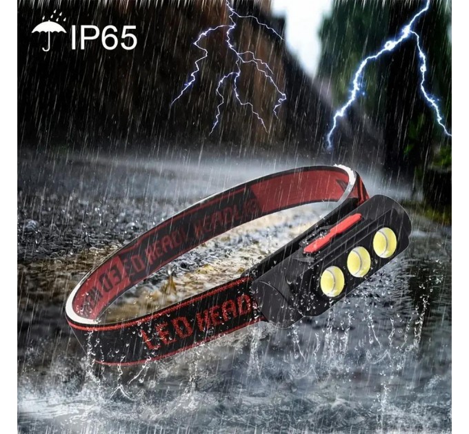 Фонарь налобный BL-2119C-3COB(White+Red), 1х18650, ЗУ Type-C, Box