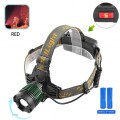 Фонарь налобный 2188-XPE(Red), 2х18650, signal light, ЗУ microUSB, zoom, Box