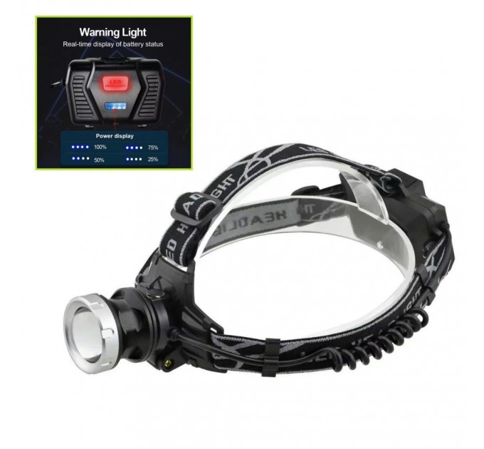 Фонарь налобный 8070-P50, 3x18650, Power Bank, ЗУ Type-C, zoom