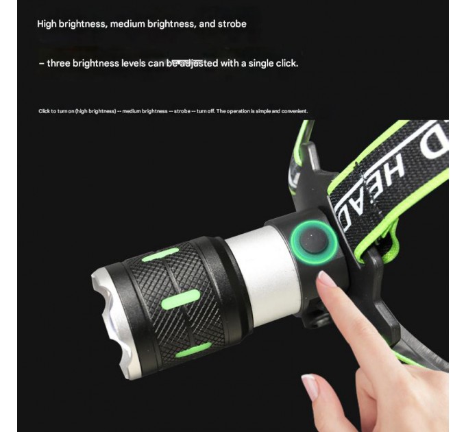 Фонарь налобный A44-GT, 2x18650, ЗУ Type-C, zoom