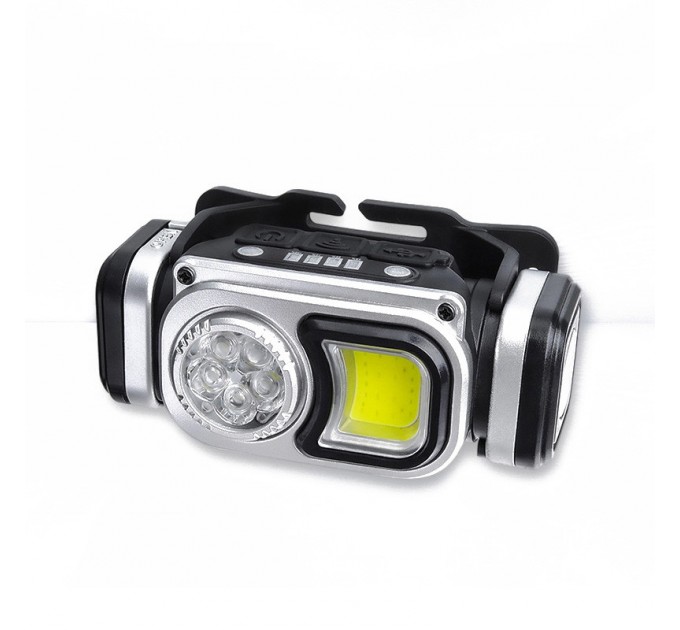 Фонарь налобный HX-T60-5SMD+COB(White+Red), Waterproof, 1x18650, ЗУ Type-C, магнит, Box