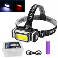 Фонарь налобный HX-T80-COB(White+Red), Waterproof, 1x18650, ЗУ Type-C, магнит, Box