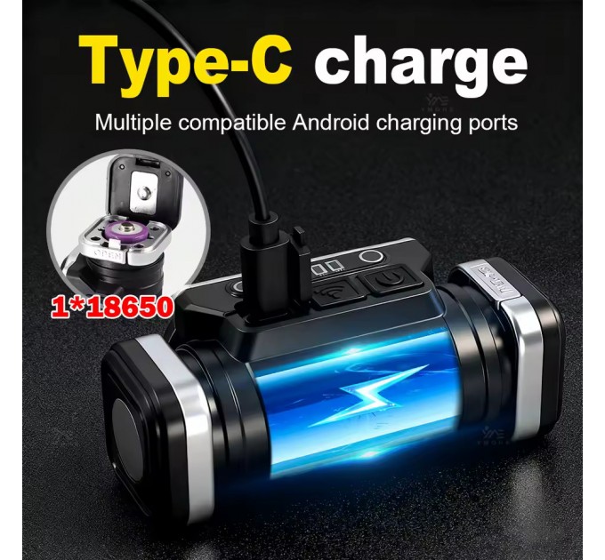 Фонарь налобный HX-T80S-COB(White+Red), Motion Sensor, Waterproof, 1x18650, ЗУ Type-C, магнит, Box