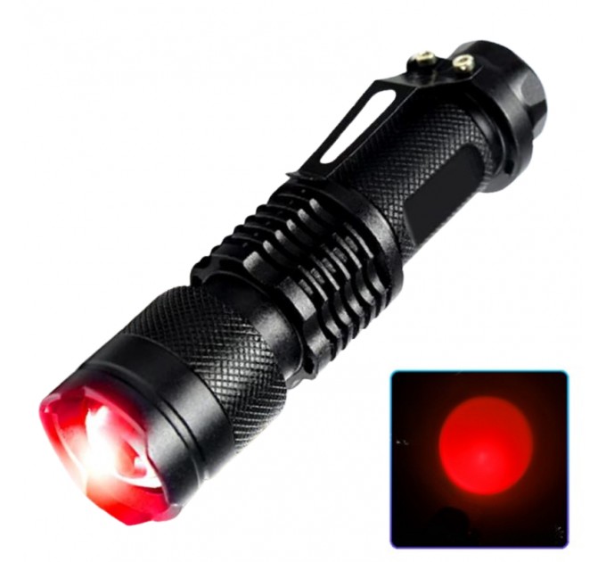 Фонарь K11-XPE(Red), 1хАА/1x14500, 1 РЕЖИМ, zoom, зажим