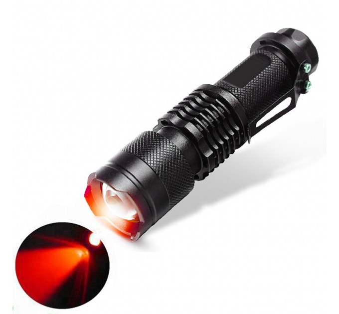 Фонарь K11-XPE(Red), 1хАА/1x14500, 1 РЕЖИМ, zoom, зажим