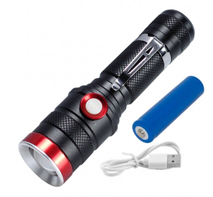 Фонарь 736-TG(Red), 1x18650, 1 РЕЖИМ, ЗУ microUSB, zoom