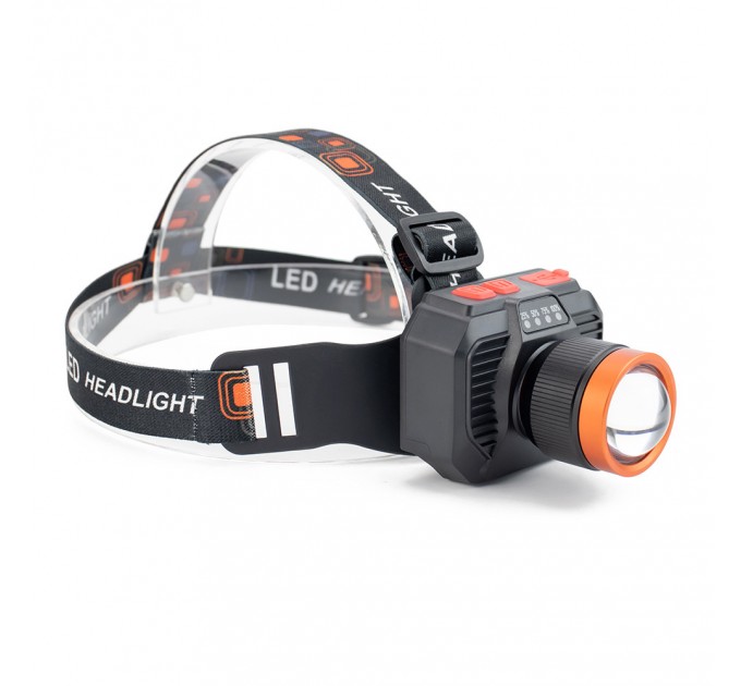 Фонарь налобный 622-TG 15W, Li-Ion аккумулятор, ЗУ Type-C, желтый фильтр, zoom, Box