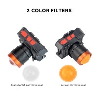 Фонарь налобный 622-TG 15W, Li-Ion аккумулятор, ЗУ Type-C, желтый фильтр, zoom, Box