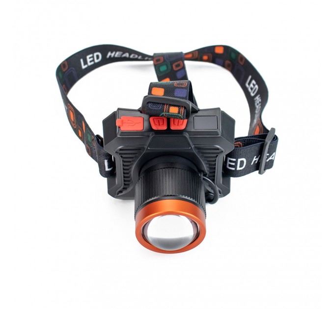 Фонарь налобный 622-TG 15W, Li-Ion аккумулятор, ЗУ Type-C, желтый фильтр, zoom, Box