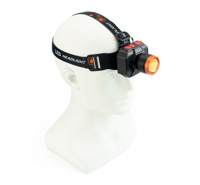 Фонарь налобный 622-TG 15W, Li-Ion аккумулятор, ЗУ Type-C, желтый фильтр, zoom, Box