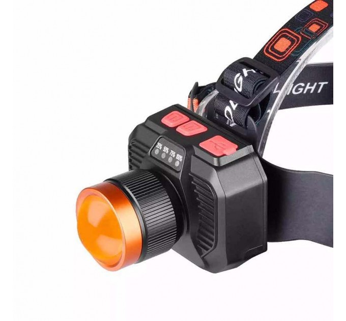 Фонарь налобный 622-TG 15W, Li-Ion аккумулятор, ЗУ Type-C, желтый фильтр, zoom, Box