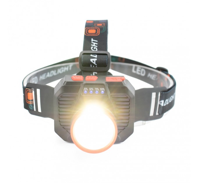 Фонарь налобный 622-TG 15W, Li-Ion аккумулятор, ЗУ Type-C, желтый фильтр, zoom, Box