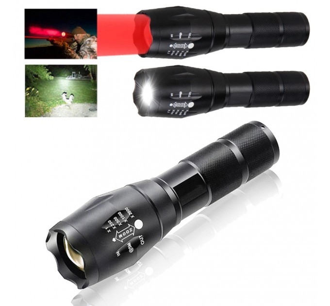 Фонарь 1831-2XPE(White+Red), 1x18650, ЗУ Type-C, zoom, Box