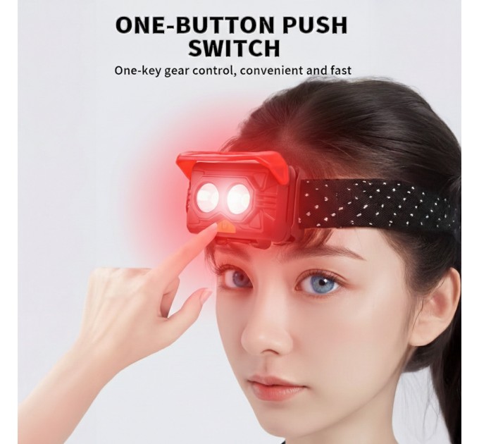 Фонарь налобный 2029-2XPE(RED), 3хААА, пластик