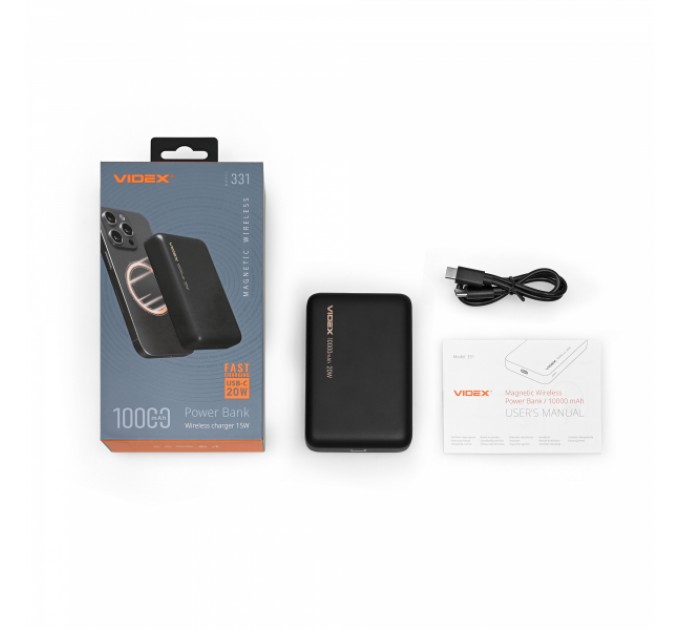 Повербанк з бездротовою зарядкою 10000mAh VIDEX VPB-331 PD20W Black