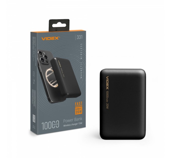 Повербанк з бездротовою зарядкою 10000mAh VIDEX VPB-331 PD20W Black