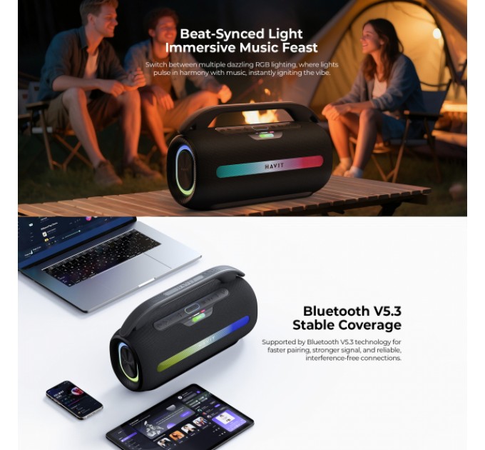 Портативна колонка HAVIT SK920BT IPX6 60W RGB Black