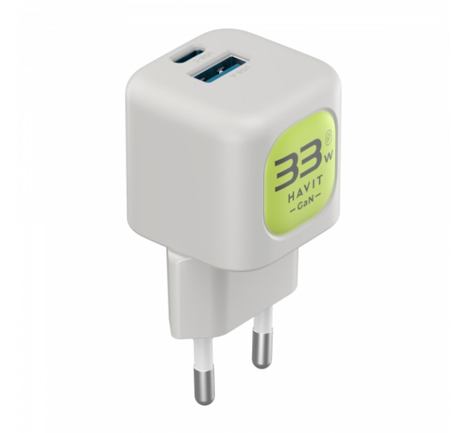 Зарядний пристрій HAVIT HV-UC230 GaN 33W USB-A+USB-C Gray/Green