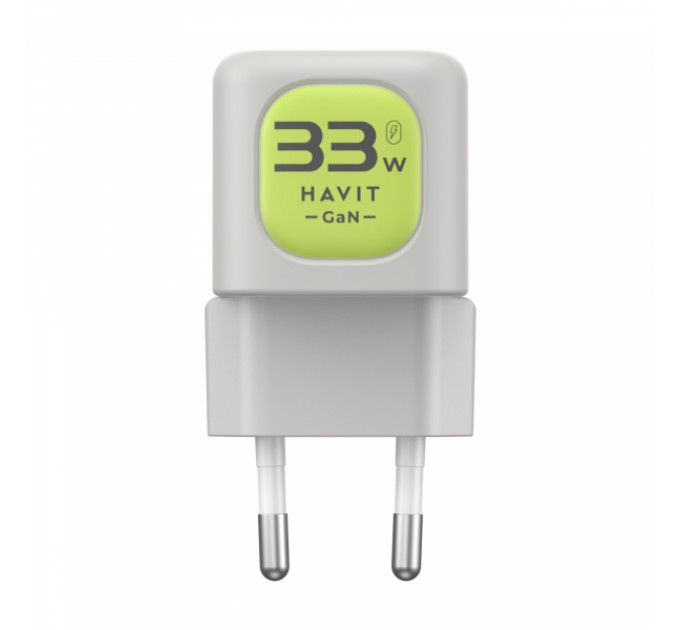 Зарядний пристрій HAVIT HV-UC230 GaN 33W USB-A+USB-C Gray/Green