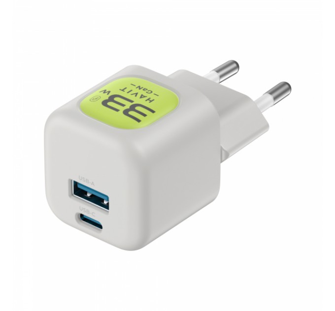 Зарядний пристрій HAVIT HV-UC230 GaN 33W USB-A+USB-C Gray/Green