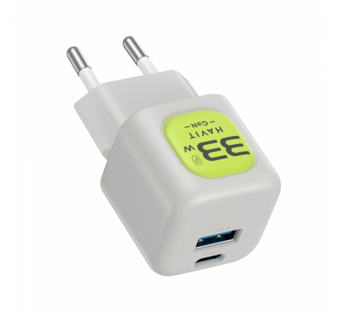 Зарядний пристрій HAVIT HV-UC230 GaN 33W USB-A+USB-C Gray/Green