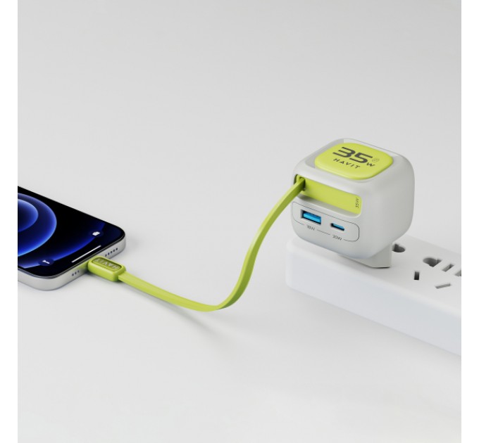 Зарядний пристрій HAVIT UC251 GaN 35W USB-A+USB-C +Кабель USB-C Gray/Green