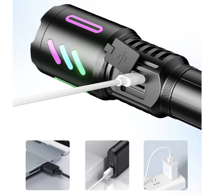 Фонарь NIGHT VISION FLUORESCENCE W514/1143-WHITE LASER LED PM10-TG, 1x26650, Power Bank, ЗУ Type-C, zoom