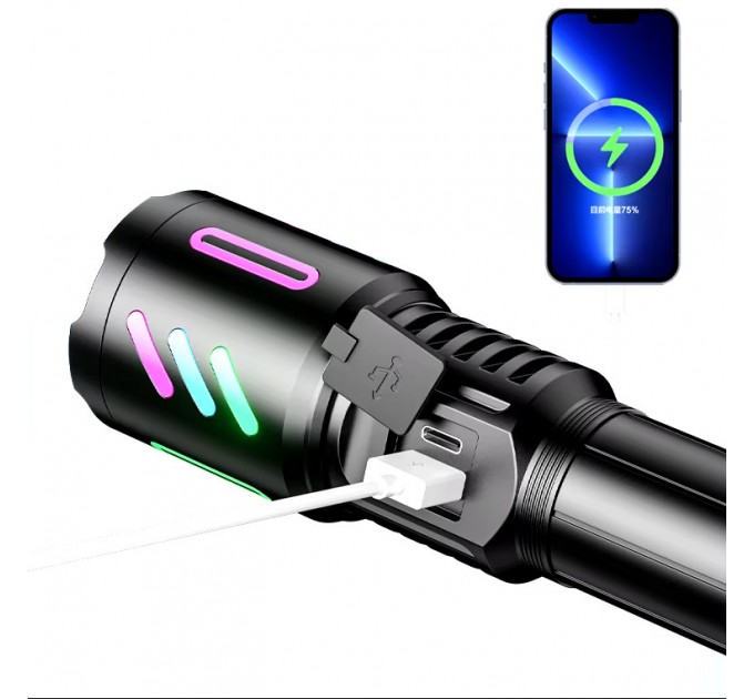 Фонарь NIGHT VISION FLUORESCENCE W514/1143-WHITE LASER LED PM10-TG, 1x26650, Power Bank, ЗУ Type-C, zoom
