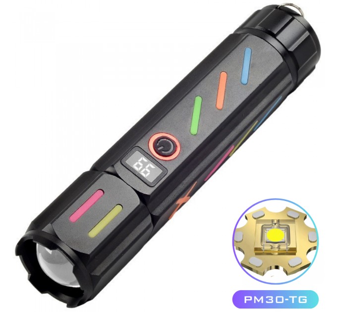 Фонарь NIGHT VISION FLUORESCENCE 530 WHITE LASER LED PM30-TG, Power Bank, 1x18650, ЗУ Type-C, zoom, Box