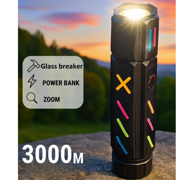 Фонарь NIGHT VISION FLUORESCENCE 530 WHITE LASER LED PM30-TG, Power Bank, 1x18650, ЗУ Type-C, zoom, Box