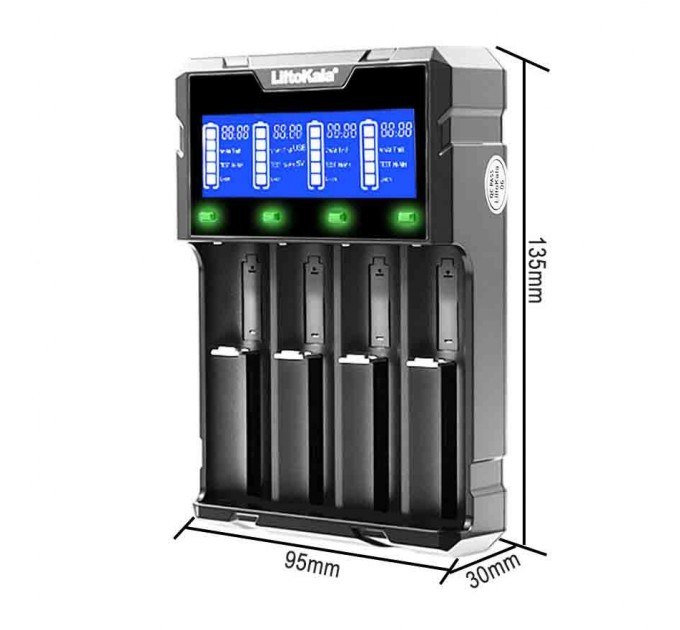 Зарядное устройство LiitoKala Lii-K4, Power Bank, 18650/ 26650/ 21700/ 26700/ AA