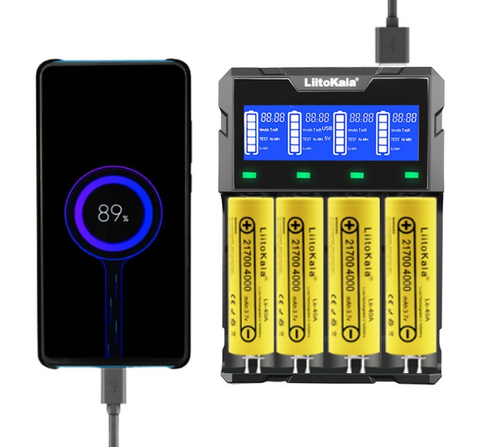 Зарядное устройство LiitoKala Lii-K4, Power Bank, 18650/ 26650/ 21700/ 26700/ AA