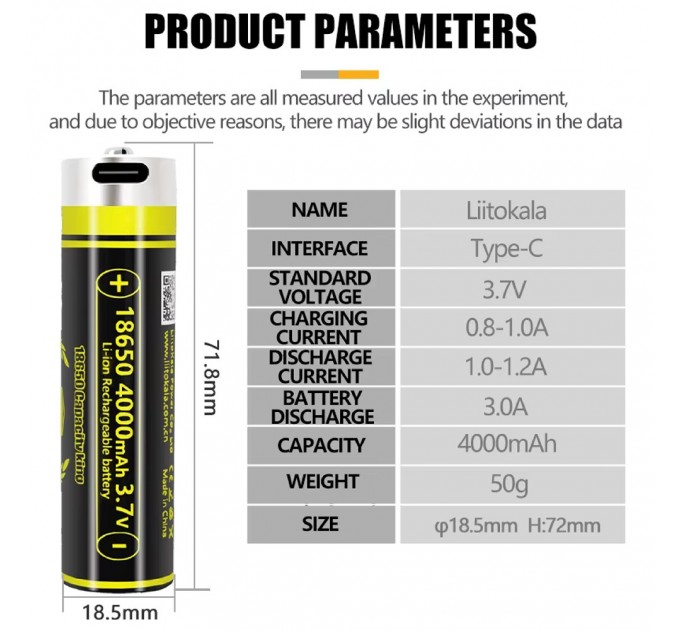 Аккумулятор 18650, LiitoKala USB-King4000, 4000mAh