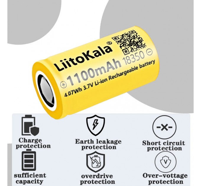 Аккумулятор 18350, LiitoKala, 1100mAh, 3.7V