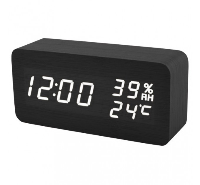 Часы сетевые VST-862S-6 белые, (корпус черный) температура, влажность, USB