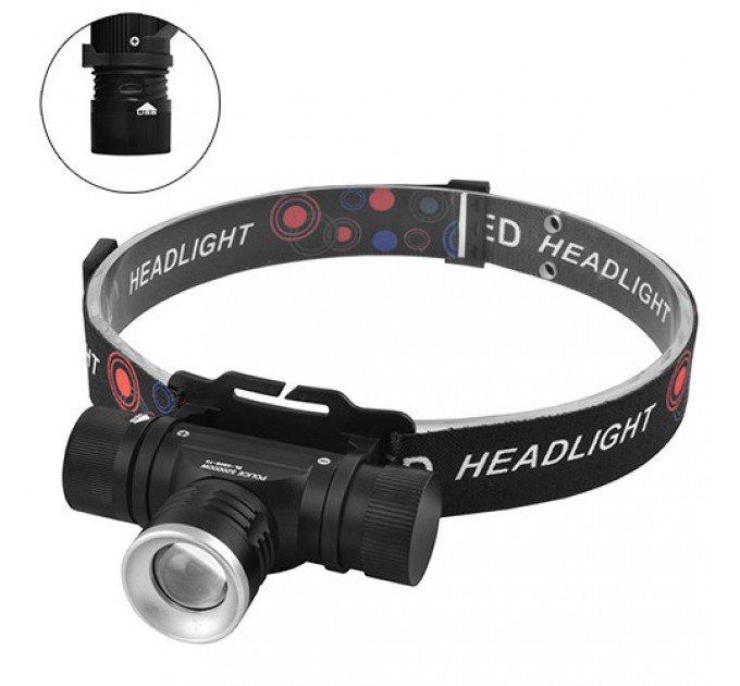 Фонарь налобный Police 5808-T6, 1x18650, zoom, ЗУ microUSB, Box